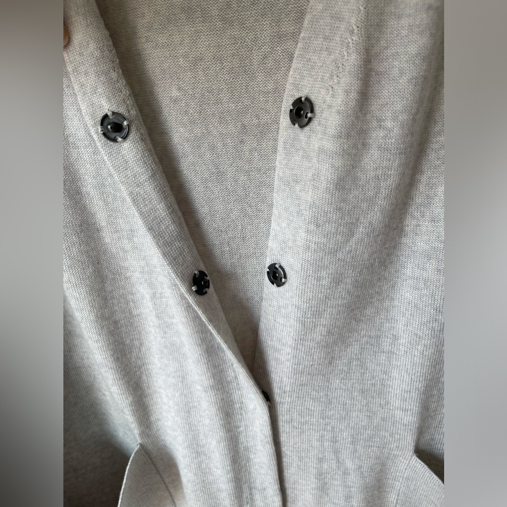 Eileen Fisher Fine Merino Wool Long V Neck Cardigan with Pockets Light Gray L - Picture 6 of 11